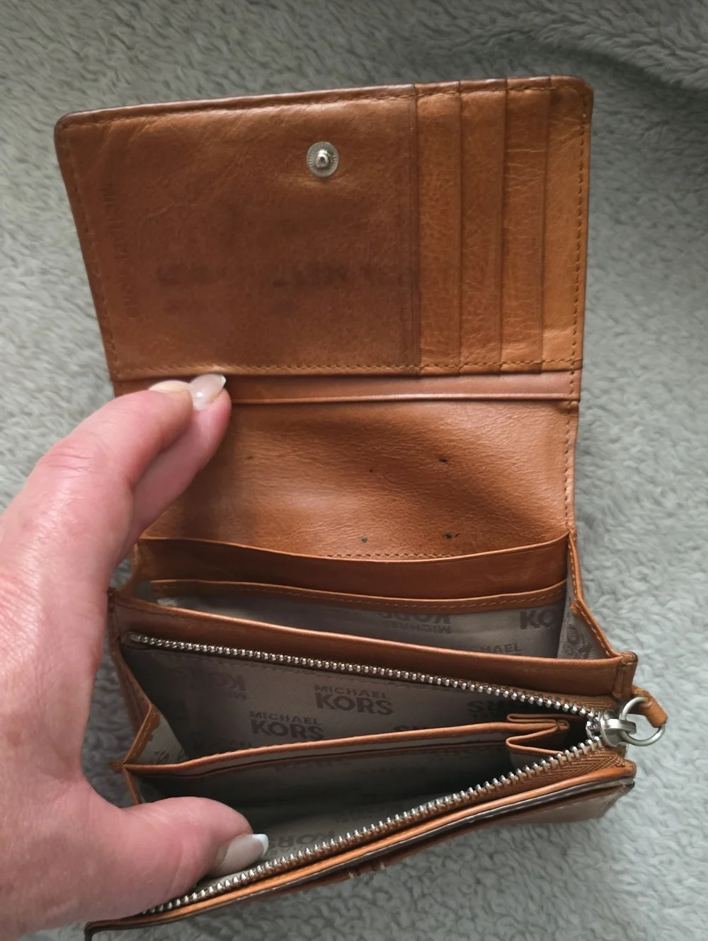Michael Kors Astor Studded Leather Wallet with Stud Detail - Brown and Silver